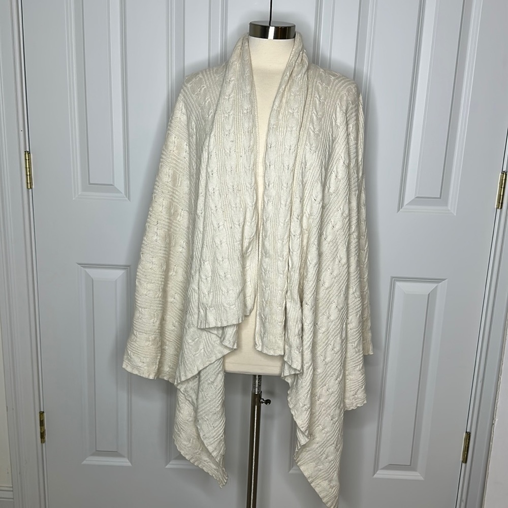 Sigrid Olsen Silk Angora blend Cable Knit Sweater Wrap Cream M